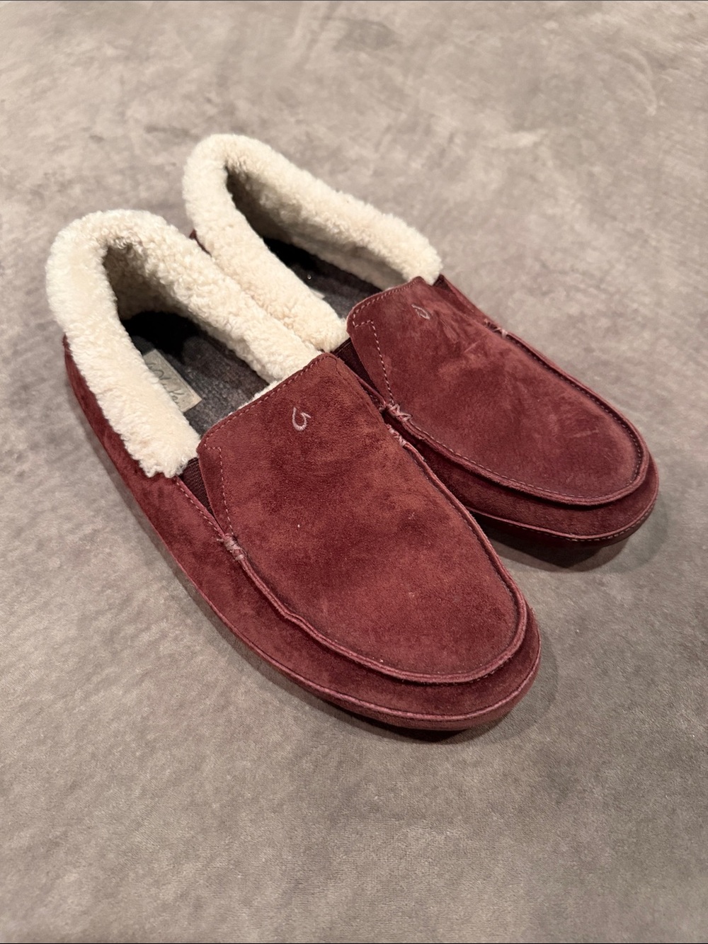 OluKai Ku'una Lilikoi Berry Suede Shearling Slippers Drop In Heel Sz 10